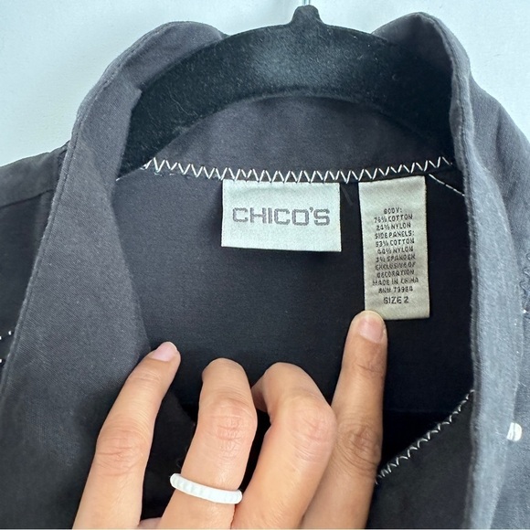 Vintage 90s Chico’s Women's Black Full Zipper Jacket with Mock High Neck sz M - Picture 7 of 12